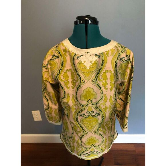 J. Crew 100% Silk Fresco Embroidered Green & Pink Paisley Blouse, size S - Picture 4 of 4